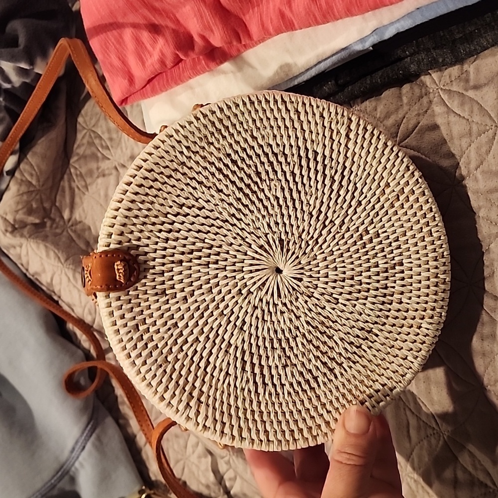 Poppy & Sage White Rattan Camilla Bag - Palm Leaf
